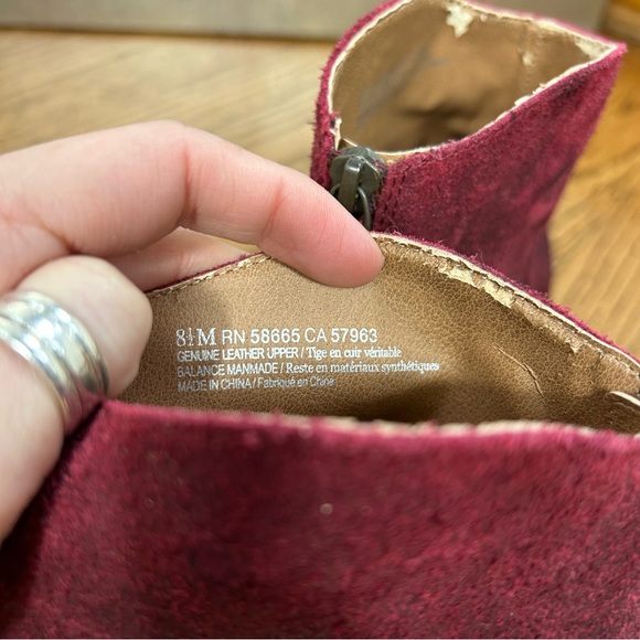 BP. | Trott Distressed Burgundy Suede Booties Size 8.5 - Picture 7 of 13
